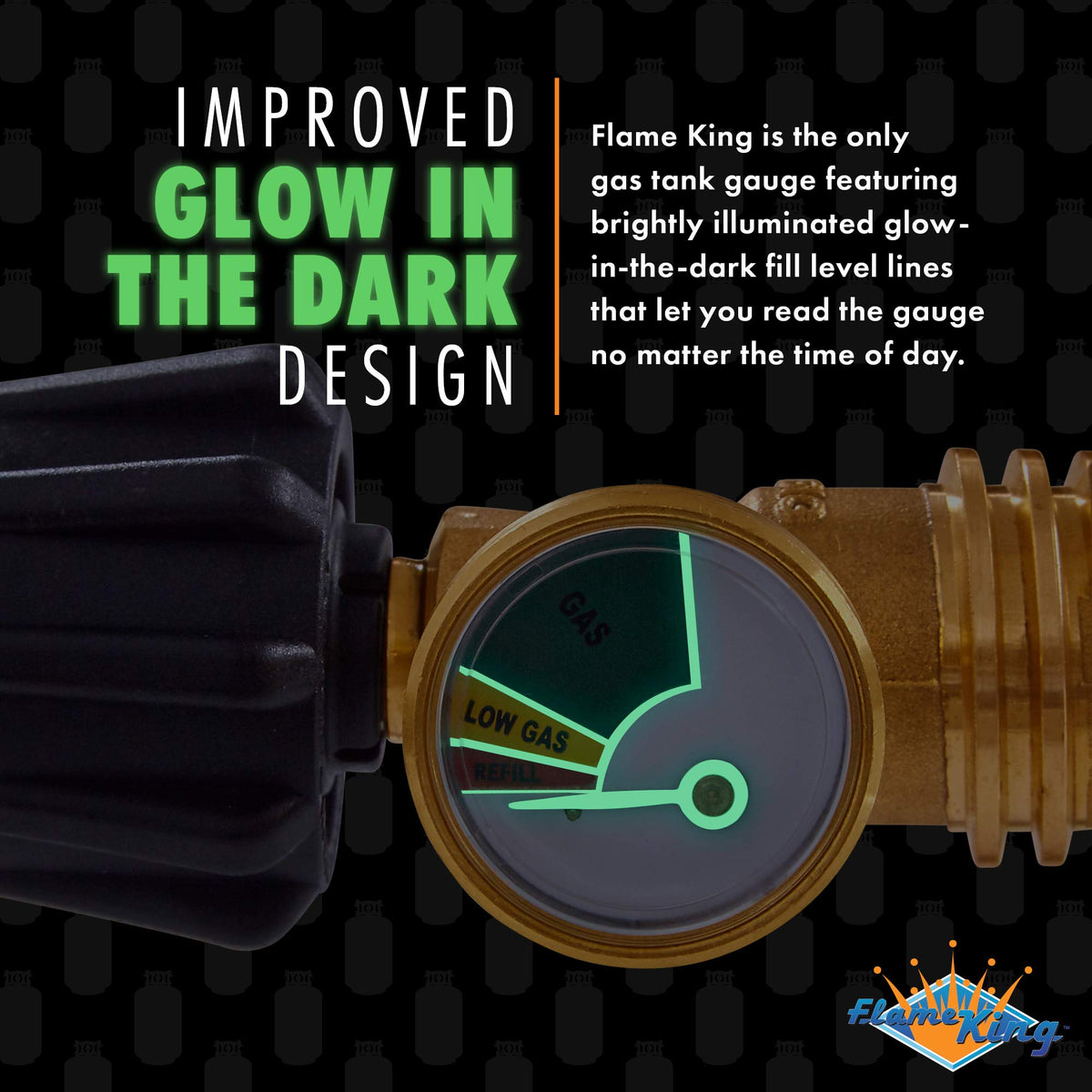 FLAME KING PTC-01 Flame King Propane Tank Gauge Level Indicator Leak Detector Gas Pressure Meter Color Coded & Glow in the Dark Universal for Cylinder, BBQ Gas Grill, RV Camper, Heater and More Appliances, Brass
