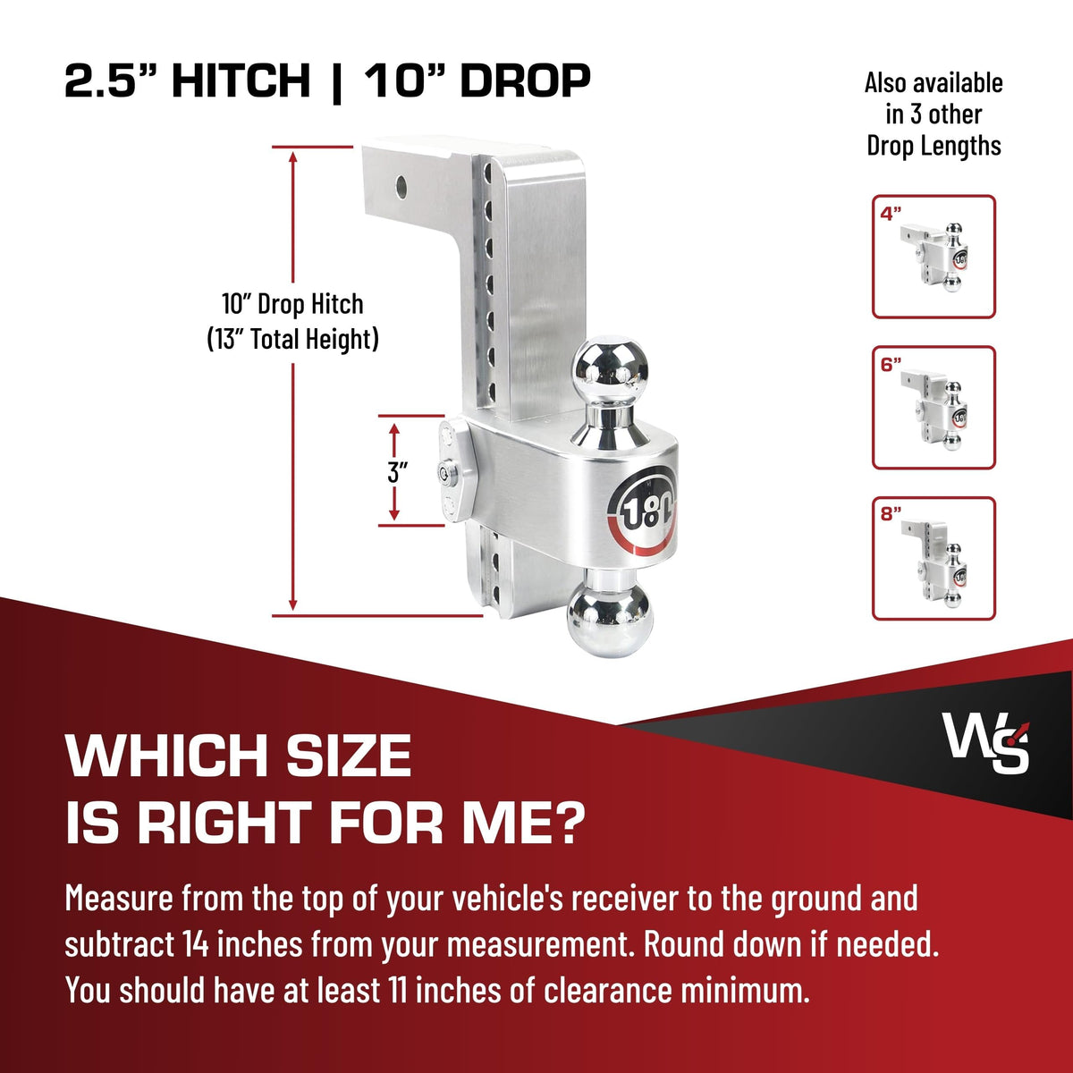 WEIGH SAFE CTB10-2.5 Weigh Safe Trailer Hitch Ball Mount, 10" Drop, 2.5" Receiver, Chrome Balls