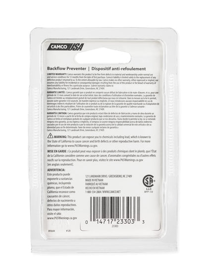 CAMCO 23303 Camco RV Water Heater Backflow Preventer - Features a Heavy-Duty Brass with a Stainless Spring Construction and a 1/2"-14 NPT Male x 1/2"-14 NPT Female (23303)