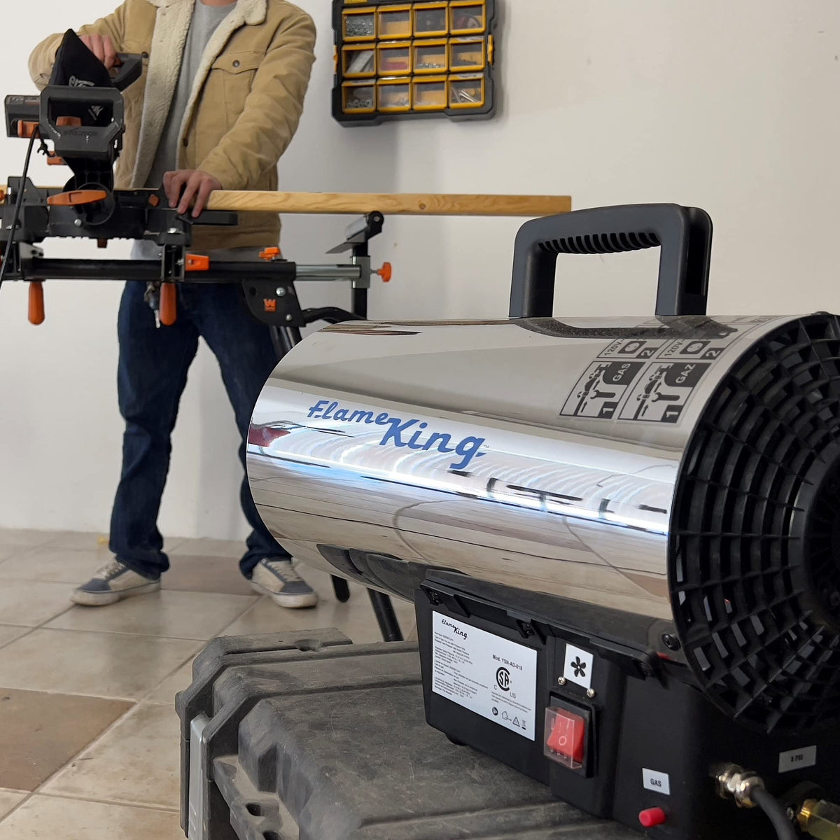 FLAME KING YSN-AD018 Flame King 60,000 BTU Portable Propane Forced Air Heater Outdoor Great for Jobsite, Construction, Garage, Patio, Stainless Steel
