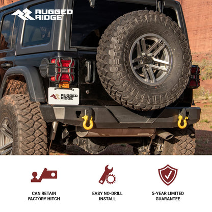 RUGGED RIDGE 11540.36 Rugged Ridge HD Bumper - Fits Rear 2018–2025 Jeep Wrangler JL - Full-Width - Trail-Tested Steel Construction - Off-Road Ready Exterior Accessory - Black