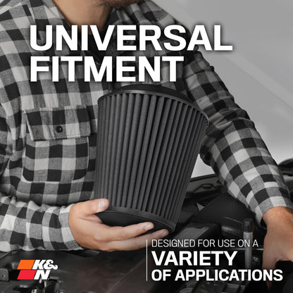 K&N FILTER RU-5283HBK K&N Dryflow Lifetime Universal Clamp-On Air Filter: Dry Synthetic, Washable, Oil-Free: Flange Diameter: 4.5 In, Filter Height: 8 In, Flange Length: 1.5 In, Shape: Round Tapered, RU-5283HBK
