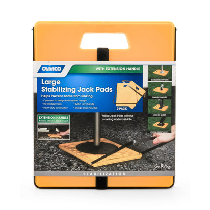 CAMCO 44543 Camco Large RV Stabilizing Jack Pad with Handle, Helps Prevent Jacks from Sinking, 14 Inch x 12 Inch Pad - 2 Pack - 44543, Yellow