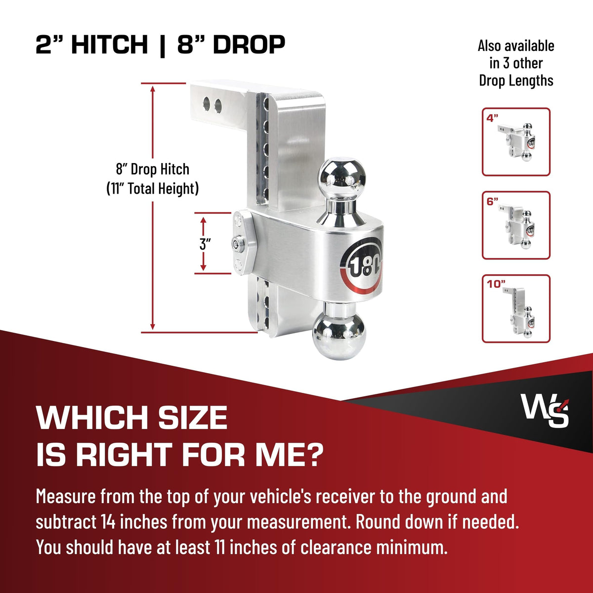 WEIGH SAFE CTB8-2 Weigh Safe 180 Hitch - Adjustable Trailer Hitch Ball Mount - 8" Adjustable Drop Hitch for 2" Receiver - Heavy Duty Aluminum Trailer Tow Hitch w/ Chrome Plated Tow Balls (2" & 2 5/16") - 12,500 GTW