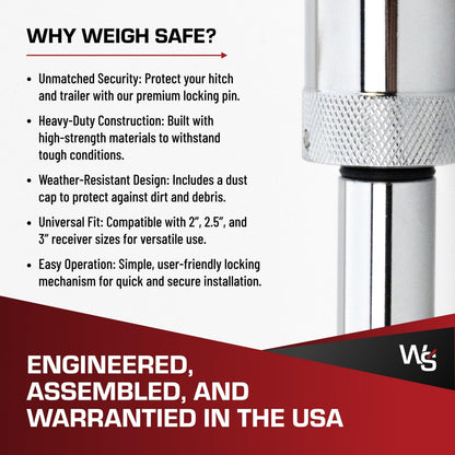 WEIGH SAFE WS05 Weigh Safe Hitch Locking Pin - Stainless Steel Towing Accessory - Fits 2", 2.5" & 3" Receivers - Features a Dust Cover