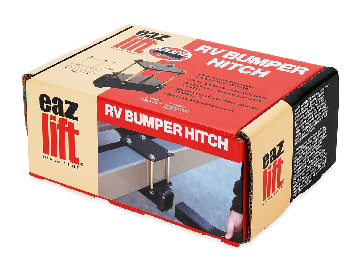 CAMCO 48473 Camco Eaz-Lift Camper/RV Bumper Hitch - Ideal for Bikes, Cargo Racks & More - Clamps onto 4” Square RV Bumpers - No Drilling Required for Install - Crafted of Heavy Duty Powder-Coated Steel (48473)