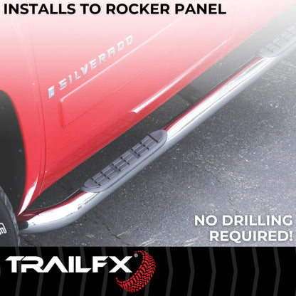 TRAILFX A0068S TrailFX A0068S 3 Inch Round Bent Nerf Bar Pair with Step Pads Fits 2024-2025 Toyota Tacoma Polished T304 Marine-Grade Stainless Steel Rocker Panel Mount Slip-Resistant Bolt On Install