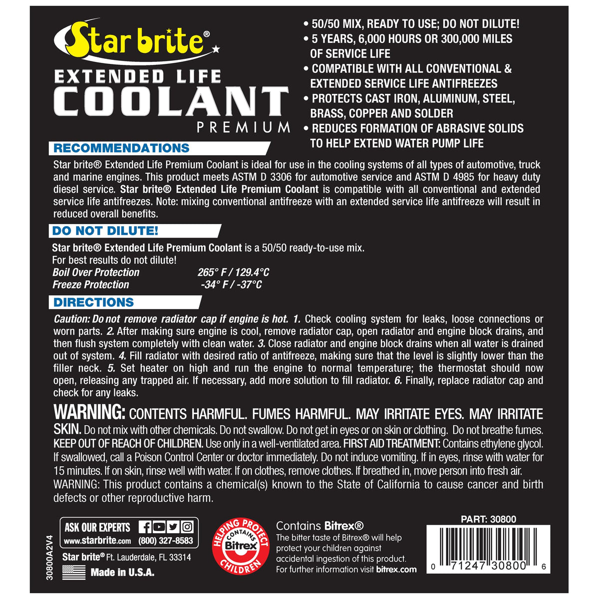 STAR BRITE 030800 STAR BRITE Extended Life Coolant Premium - 50/50 Pre-Mixed - Ready to Use