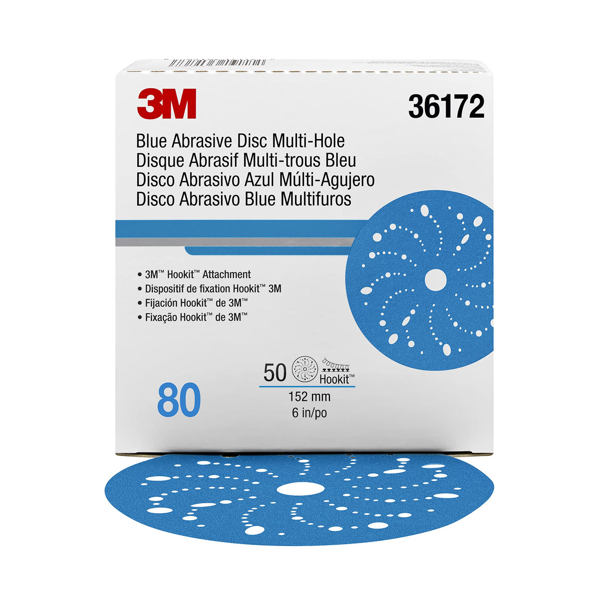 3M 36172 3M Hookit Blue Abrasive Disc, 321U, 36172, 6 in, 80+ Grade, Multi-Hole