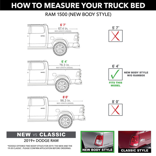 TRUXEDO 586901 RealTruck TruXedo Lo Pro Soft Roll Up Truck Bed Tonneau Cover | 586901 | Fits 2019 - 2024 Dodge Ram 1500, Does Not Fit w/ Multi-Function (Split) Tailgate 6' 4" Bed (76.3")