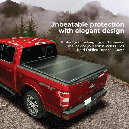 LEER 650170 LEER HF650M Quad-Folding Truck Bed Tonneau Cover, Fits Chevy Silverado and GMC Sierra, Years 2014-2018, 6'6" Truck Bed, Black