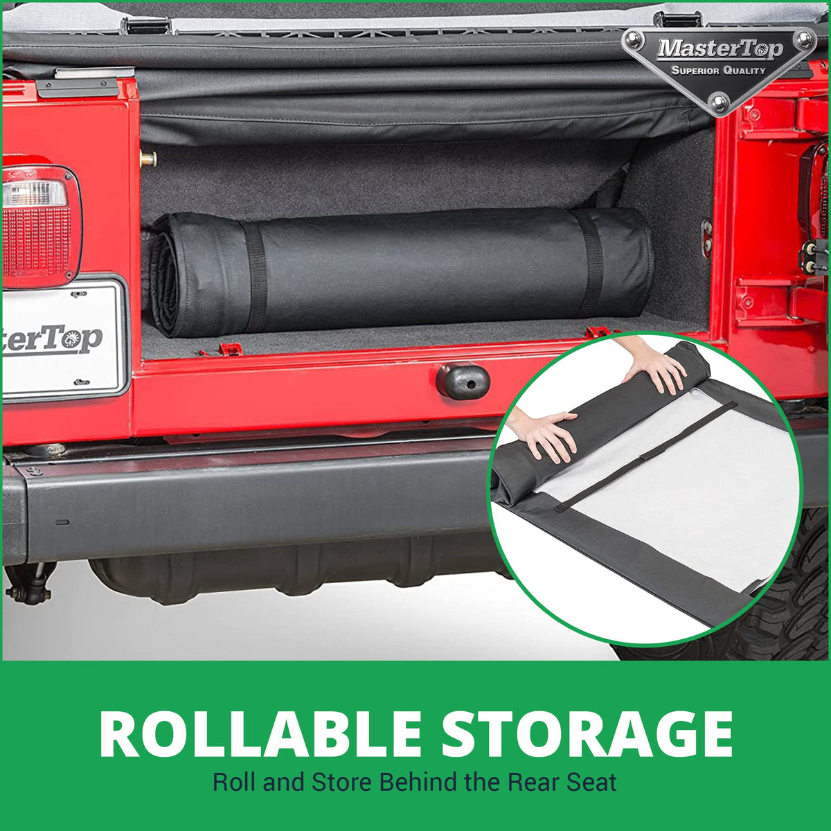 MASTERTOP 13100301 MasterTop - Soft Top Window Roll - Compatible with Jeep Wrangler Accessories CJ YJ TJ JK - Multi Layer Felt Vinyl Window Protection Storage - 1976-2018 - Glass Protection