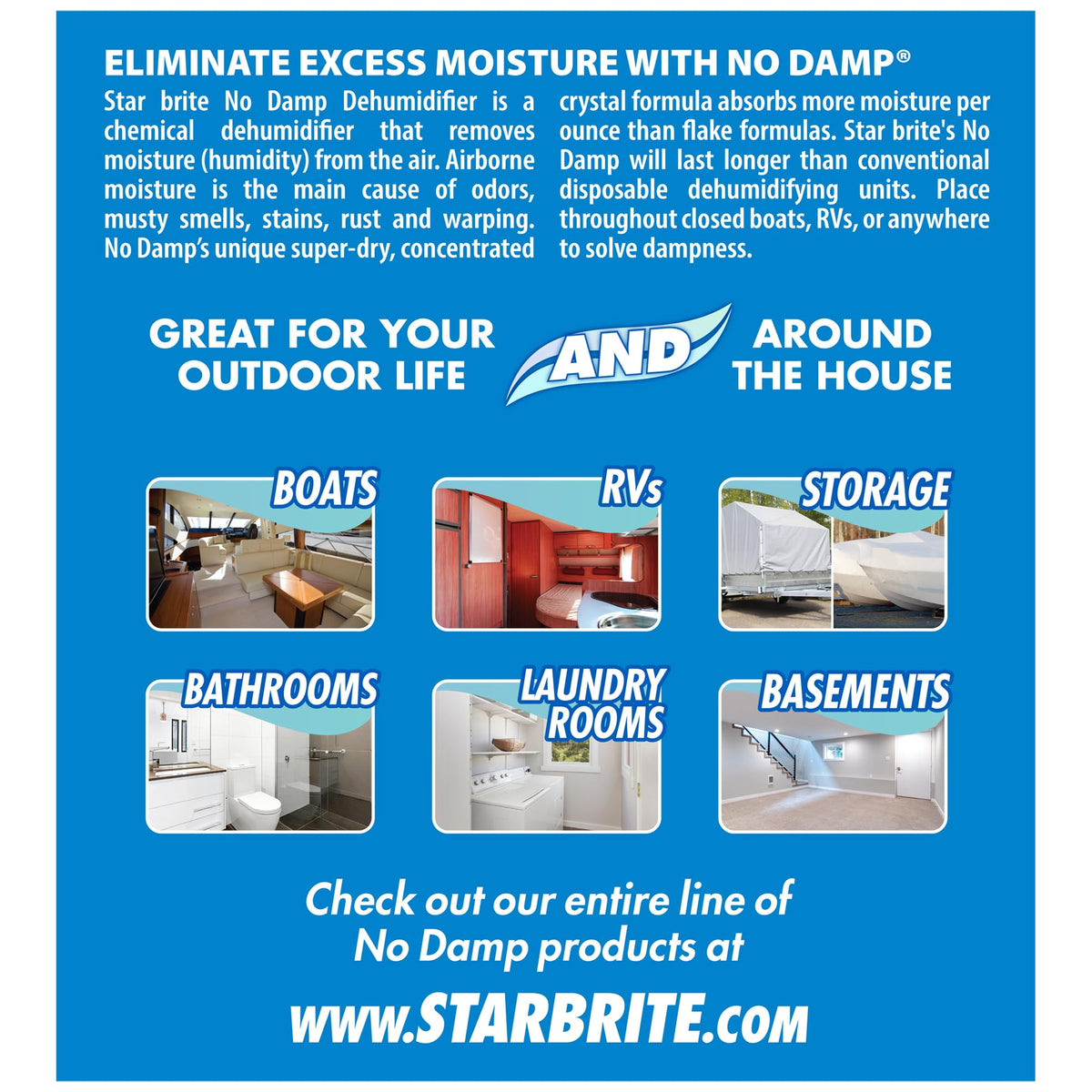STAR BRITE 085412 STAR BRITE No Damp Moisture Absorber & Dehumidifier - Simple, Portable, Humidity Control for Boats, RVs, Seasonal Homes & More - Prevent Musty Odor & Moisture Damage