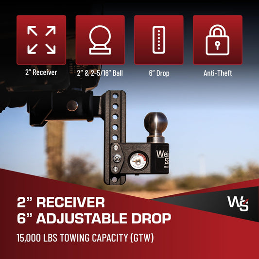 WEIGH SAFE SWS8-2.5-KA Weigh Safe Steel Drop Hitch - Adjustable Trailer Hitch with Ball Mount - Designed for 2.5" Receivers - Includes 2 Tow Balls - 8" Drop Hitch, 22,000 lbs GTW, 2-Piece Lock Set