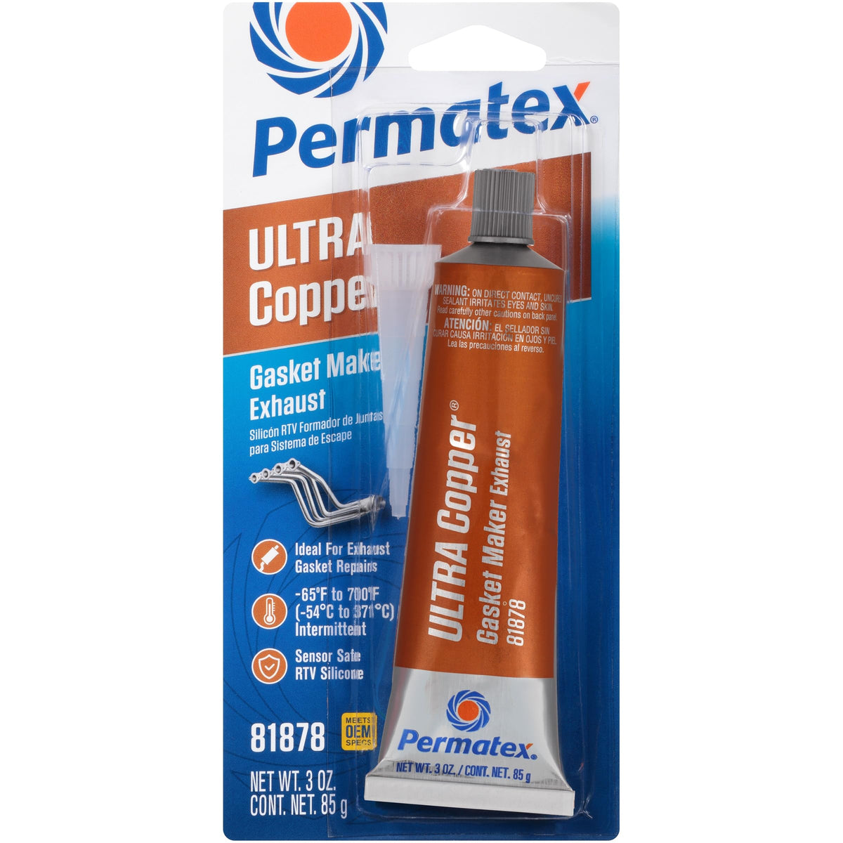 PERMATEX 81878 Permatex 81878 Ultra Copper Maximum Temperature RTV Silicone Gasket Maker, 3 oz. Tube