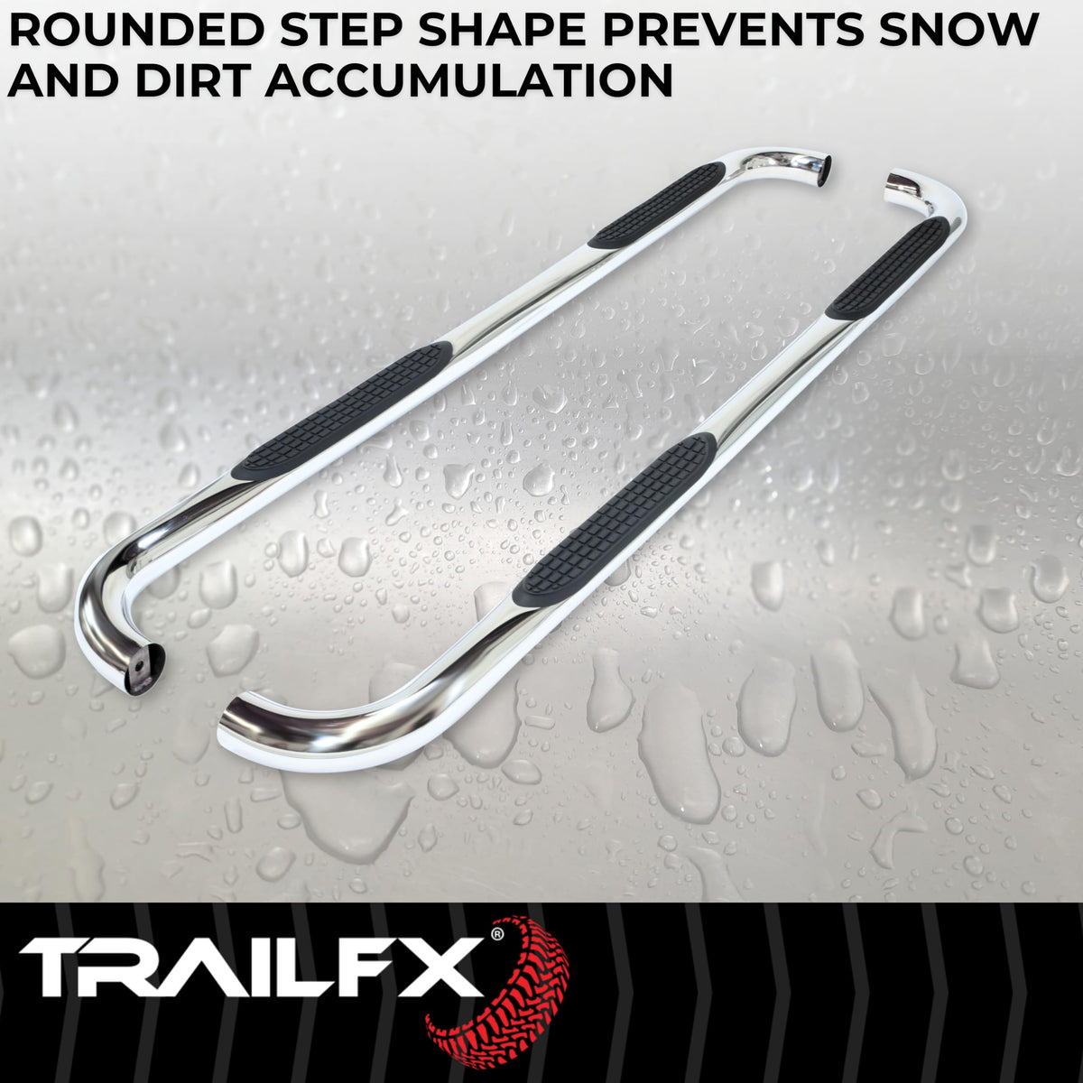TRAILFX A0068S TrailFX A0068S 3 Inch Round Bent Nerf Bar Pair with Step Pads Fits 2024-2025 Toyota Tacoma Polished T304 Marine-Grade Stainless Steel Rocker Panel Mount Slip-Resistant Bolt On Install
