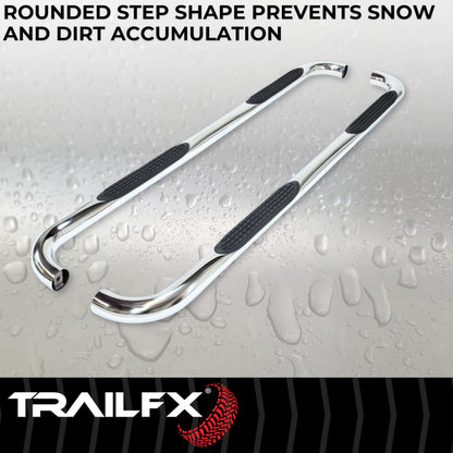 TRAILFX A0068S TrailFX A0068S 3 Inch Round Bent Nerf Bar Pair with Step Pads Fits 2024-2025 Toyota Tacoma Polished T304 Marine-Grade Stainless Steel Rocker Panel Mount Slip-Resistant Bolt On Install
