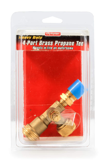 CAMCO 59113 Camco RV Propane Brass Tee – 4-Port Adapter for Motorhomes with Permanent Tank, Acme & POL Threads, Auxiliary Cylinder & Appliance Hookup (59113)