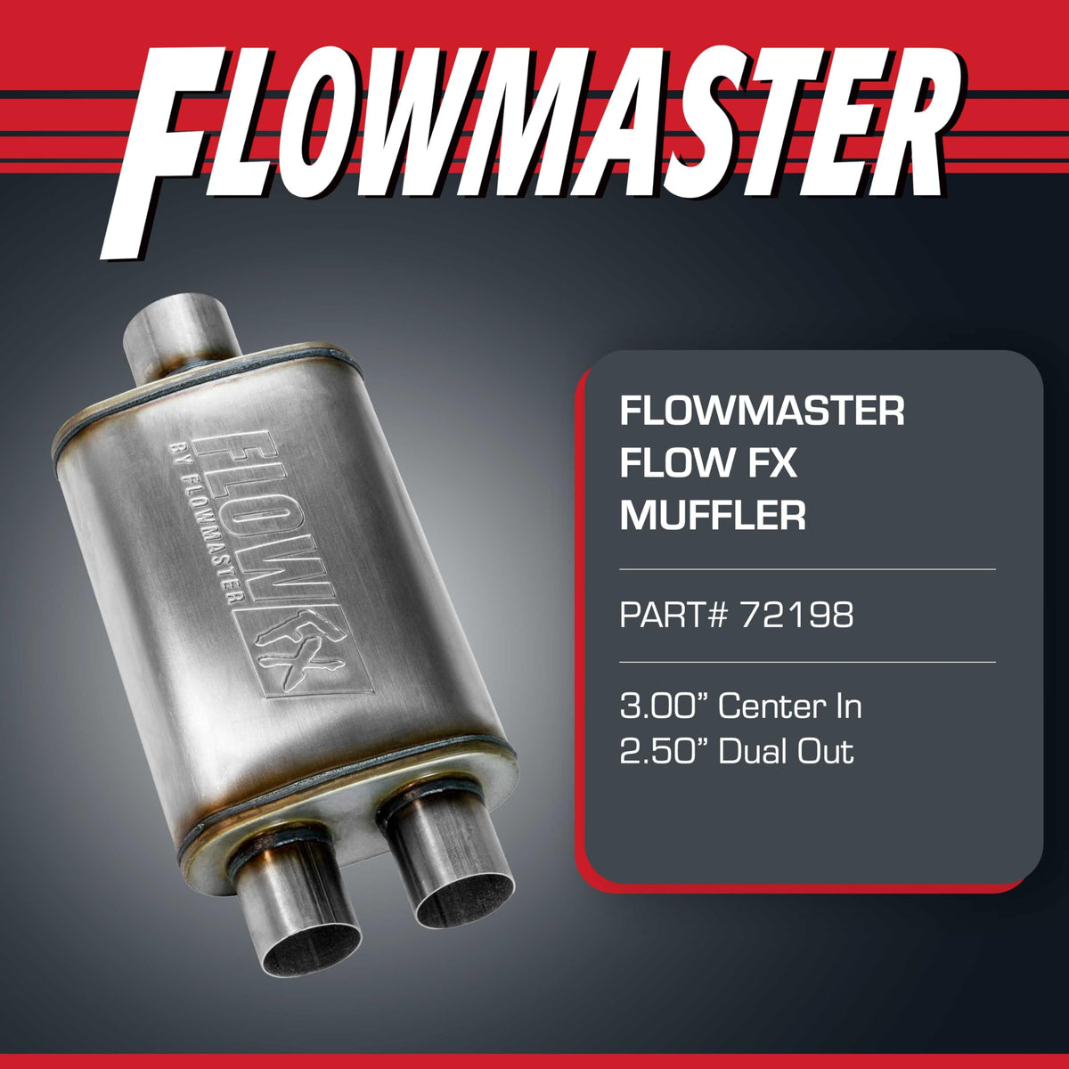 FLOWMASTER 72198 Flowmaster Flow FX Chambered Muffler – 3.00" Center In / 2.50" Dual Out