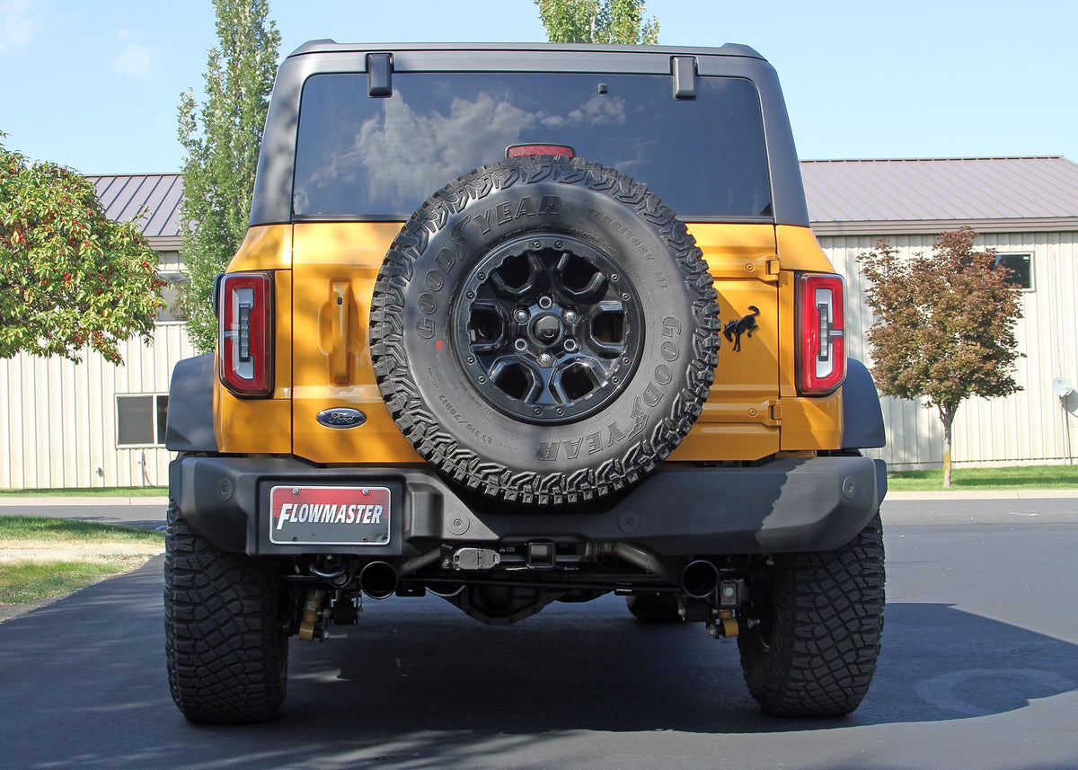 FLOWMASTER 718123 Flowmaster 718123 FlowFX Axle-Back Exhaust Kit 3 Inch 409 Stainless Steel Dual 4 Inch Black Ceramic Coat 304 Stainless Steel Tips Compatible with 2021-2024 Ford Bronco 2.3L 2.7L 2 & 4WD 2 & 4 Door