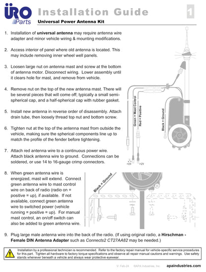 URO Parts AUTA2050B Power Antenna Kit, Universal Power Antenna