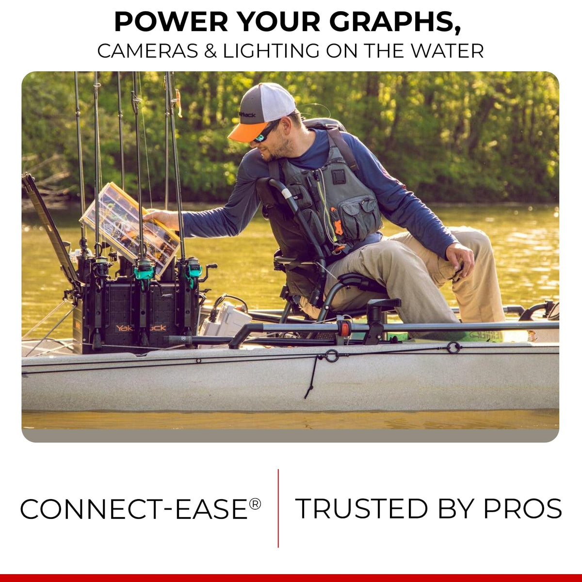 CONNECT EASE RCE12VGPYAK Connect-Ease Yak-Ease Kayak Wiring Harness Kit RCE12VGPYAK | 8-Foot 10 AWG Wire, 3 Fused Drops | Powers Fish Finder, GPS & Kayak Fishing Accessories | 12V Quick Connect Plug, Marine-Grade Wiring Kit
