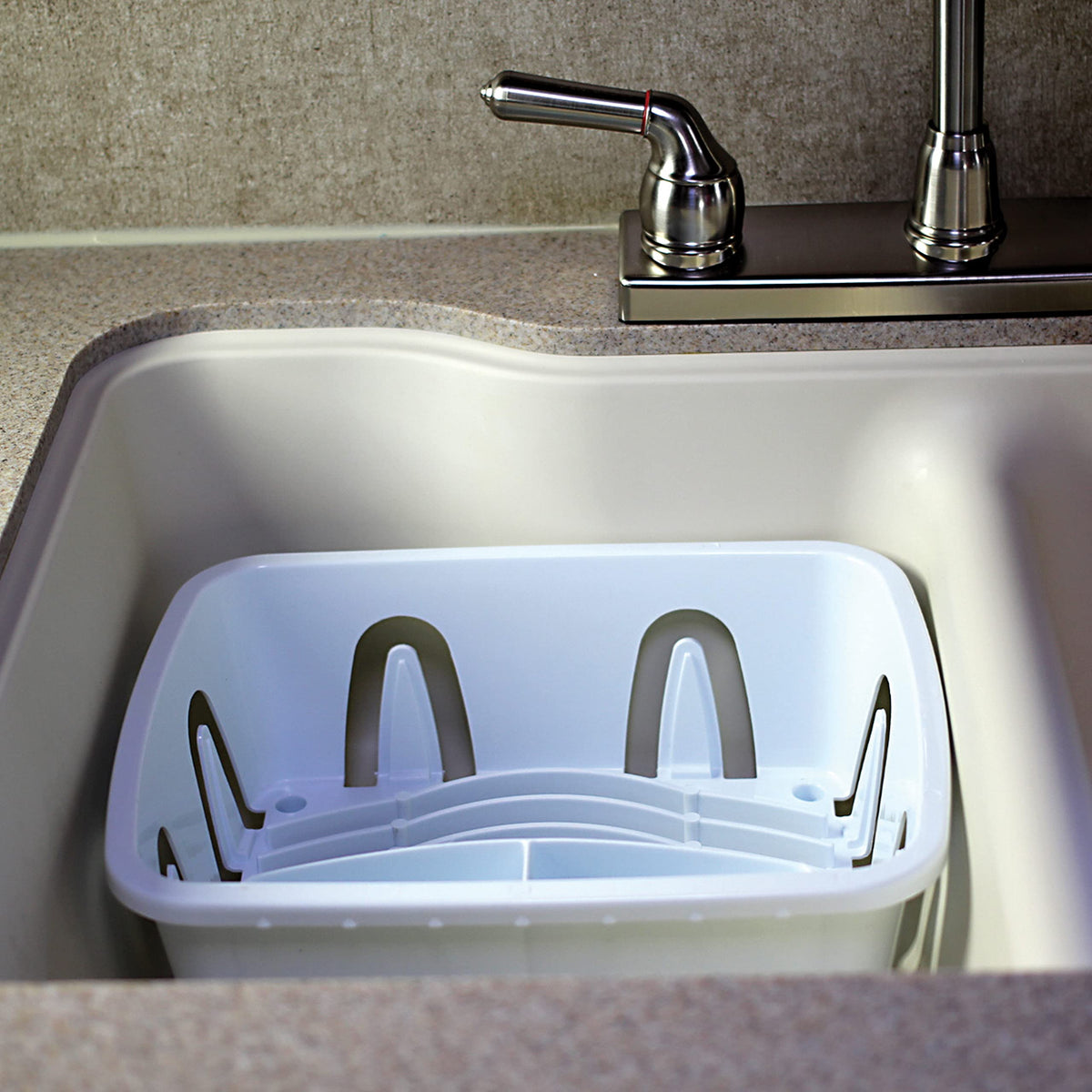 CAMCO 43511 Camco RV Mini Dish Drainer & Tray - Features a Sloped Drain Tray Design, Heavy-Duty Construction - Ideal for Small Spaces, Apartments, Boats, and More -9.5"L x 11.7"W x 4.75"H - White (43511)