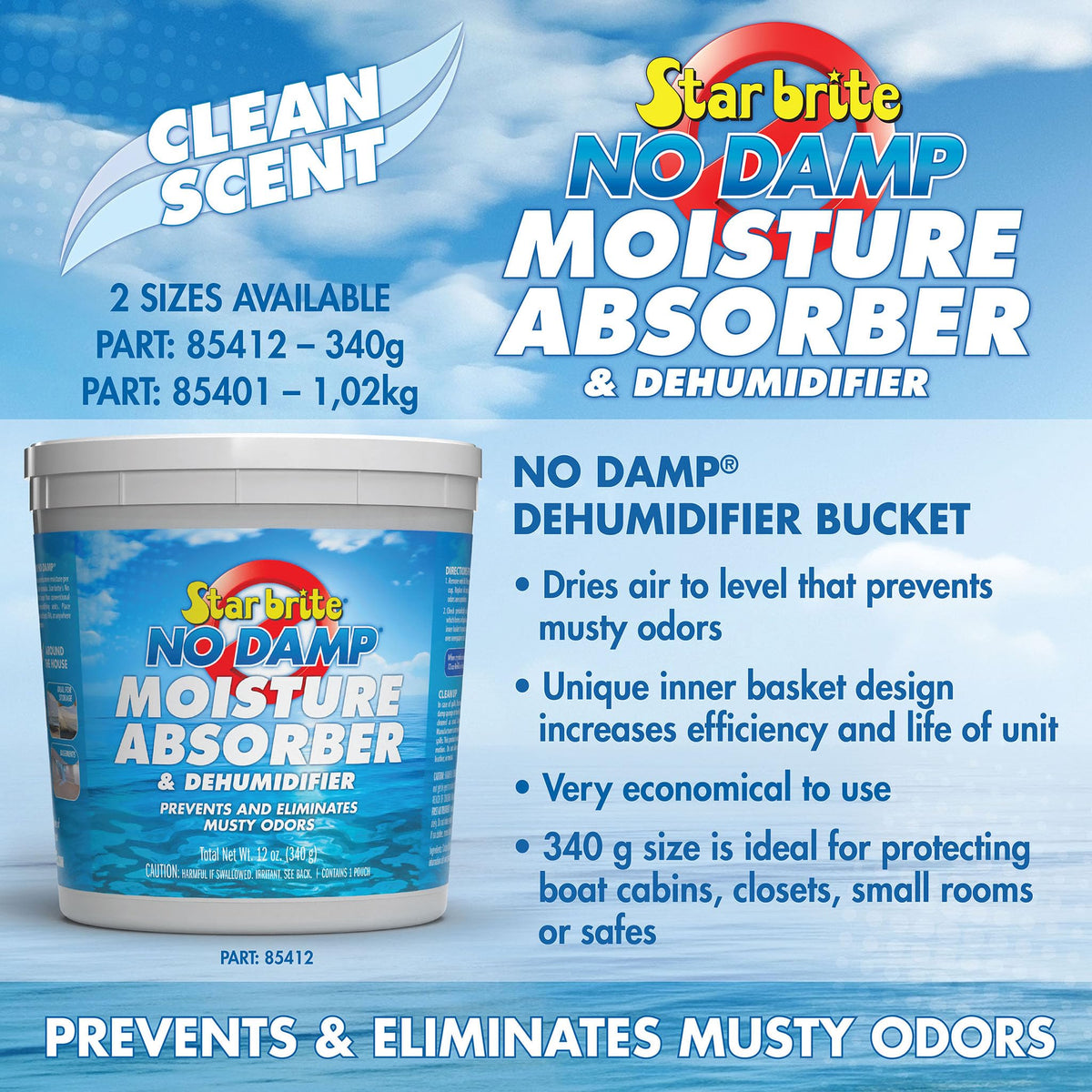 STAR BRITE 085412 STAR BRITE No Damp Moisture Absorber & Dehumidifier - Simple, Portable, Humidity Control for Boats, RVs, Seasonal Homes & More - Prevent Musty Odor & Moisture Damage