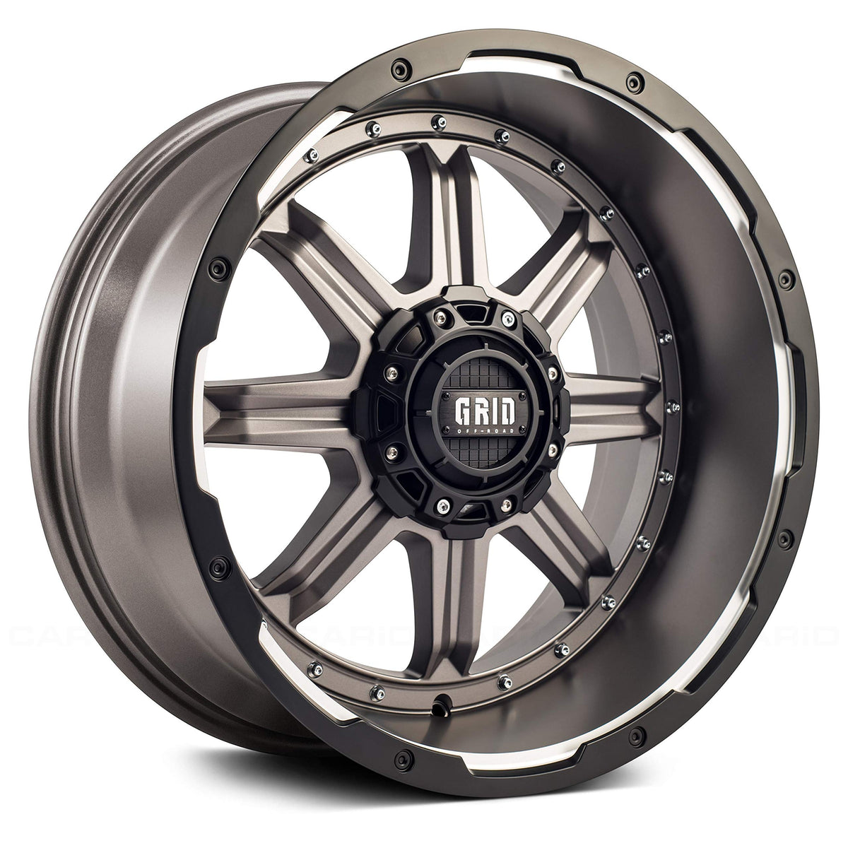 Grid Wheels GD10-20090052A1587 Grid Off-Road GD10 Custom Wheel - 20" x 9", 15 Offset, 5x127 Bolt Pattern, 87.1mm Hub - Matte Antracite with Black Lip Rim