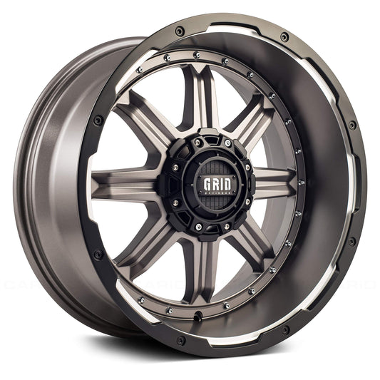 Grid Wheels GD10-20090052A1587 Grid Off-Road GD10 Custom Wheel - 20" x 9", 15 Offset, 5x127 Bolt Pattern, 87.1mm Hub - Matte Antracite with Black Lip Rim