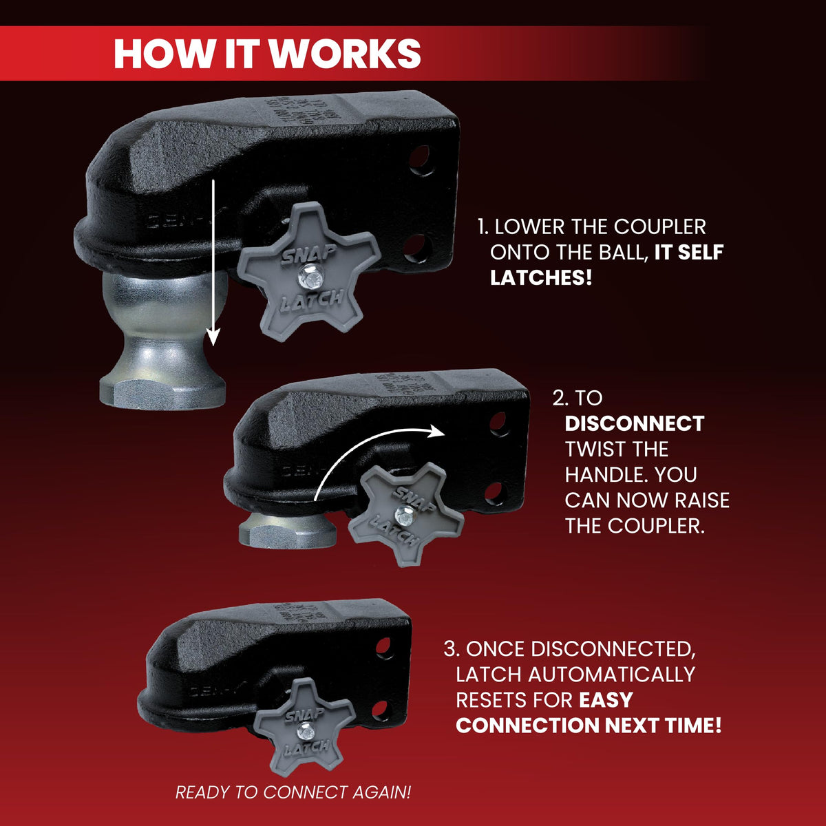 GEN-Y HITCH GH-24003 GEN-Y Hitch A-Frame Mount Trailer Coupler with SnapLatch for 2 5/16" Ball, 21,000 lbs Towing Capacity, 2,100 lbs Tongue Weight, Made in USA, Black