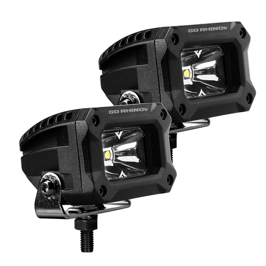 GO RHINO 751003023SBS Go Rhino Xplor Lighting: Bright Series 3x2 Rectangle Spot Light Kit (Pair) – Surface Mount (Threaded Stud Mount) Aluminum, Black – 751003023SBS