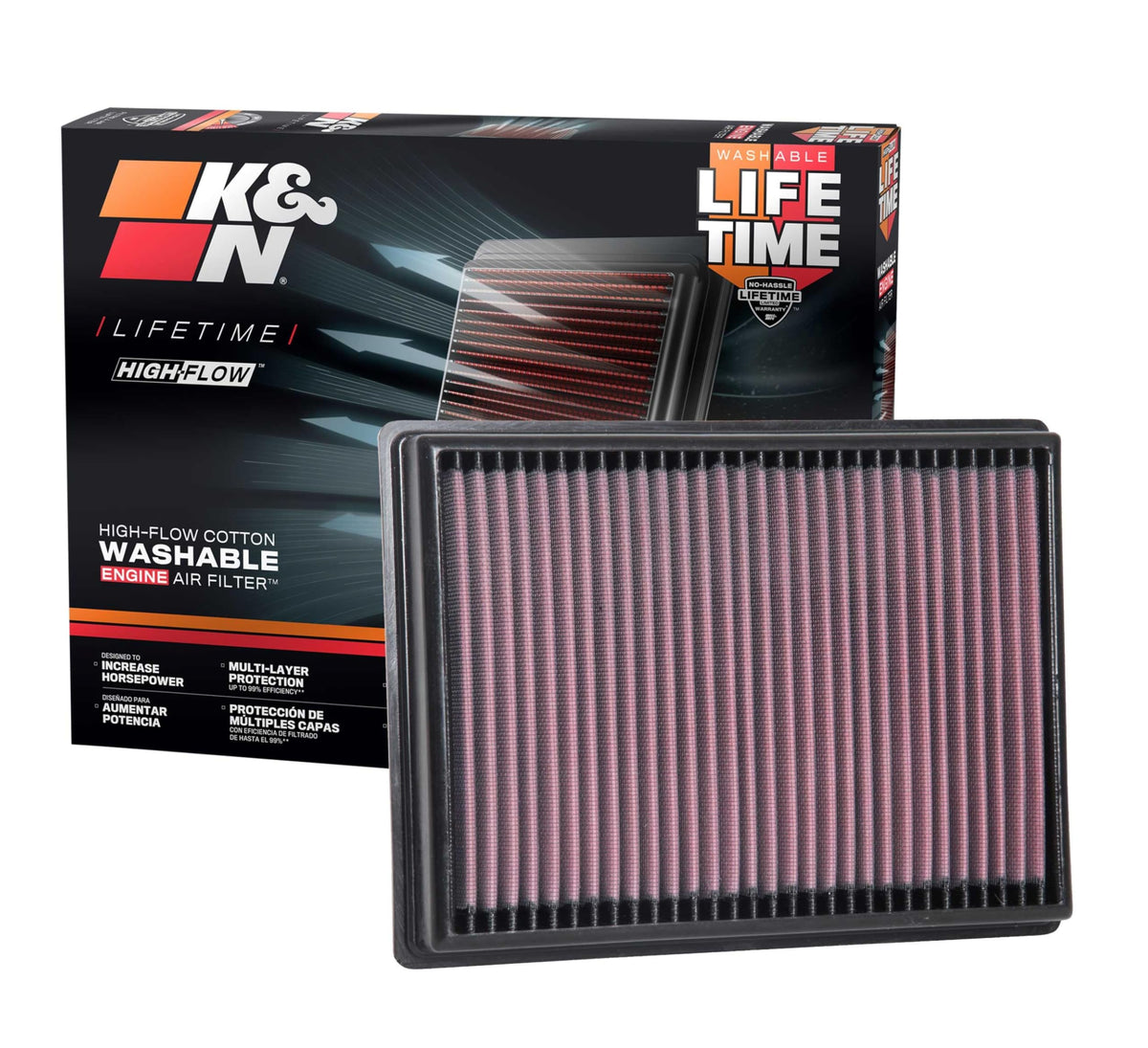 K&N FILTER 33-3131 K&N High-Flow Original Lifetime Engine Air Filter: Increase Power: Premium, Washable: Compatible with Select 2018-2025 FORD/LINCOLN: Bronco, Escape, Focus, Maverick, Corsair, 33-3131