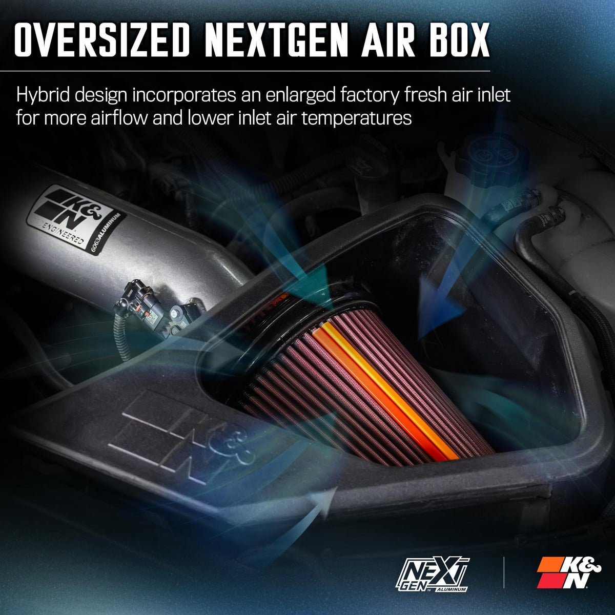 K&N FILTER 70-3110 K&N NextGen Aluminum Cold Air Intake System: High-Flow Cotton Filter: Compatible with 2021-2026 CADILLAC/CHEVROLET/GMC Escalade; Silverado 1500; Suburban; Tahoe; Sierra 1500; Yukon; Yukon XL; 70-3110