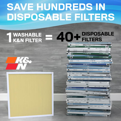 K&N FILTER HVC-12020 K&N 20x20x1 HVAC Furnace Air Filter, Lasts a Lifetime, Washable, Merv 11, the Last HVAC Filter You Will Ever Buy, Breathe Safely at Home or in the Office (Actual Size 19.6 x 19.6 x 0.8 in), HVC-12020