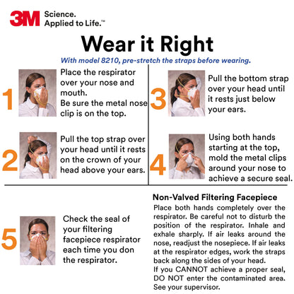 3M 46457 3M Particulate Disposable Respirator 8210, N95, Pack of 20, NIOSH APPROVED