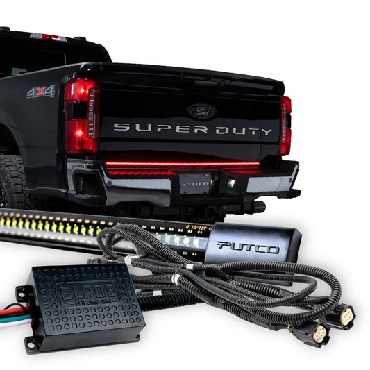 Putco 9202960-26 Putco 60" Blade LED Tailgate Light Bar Red/Amber/White LEDs & Plug-N-Play Quick Connect Harness - Fits Ford F250 / F350 / F450 2023-2027 w/LED Tail Lights