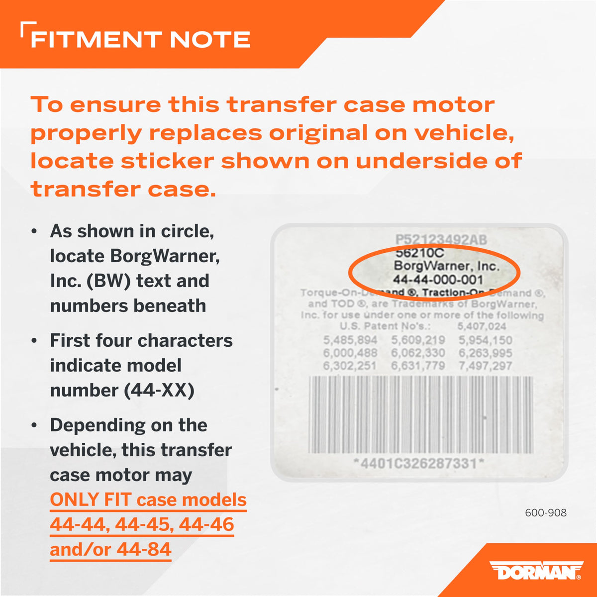 DORMAN 600-908 Dorman 600-908 Transfer Case Motor