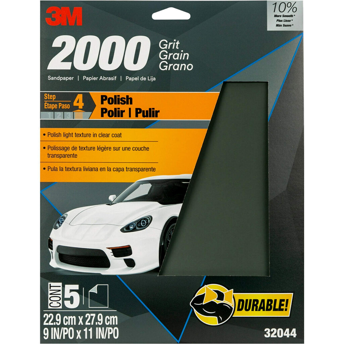 3M 32044 3M Wetordry Sandpaper, 32044, 2000 Grit, 9 inch x 11 inch, 5 Sheets Per Pack
