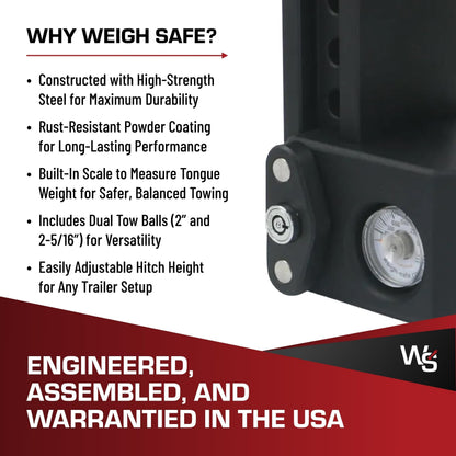 WEIGH SAFE SWS8-2.5-KA Weigh Safe Steel Drop Hitch - Adjustable Trailer Hitch with Ball Mount - Designed for 2.5" Receivers - Includes 2 Tow Balls - 8" Drop Hitch, 22,000 lbs GTW, 2-Piece Lock Set