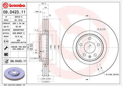 Brembo 09.D423.11 UV Coated vented Front Brake Rotor