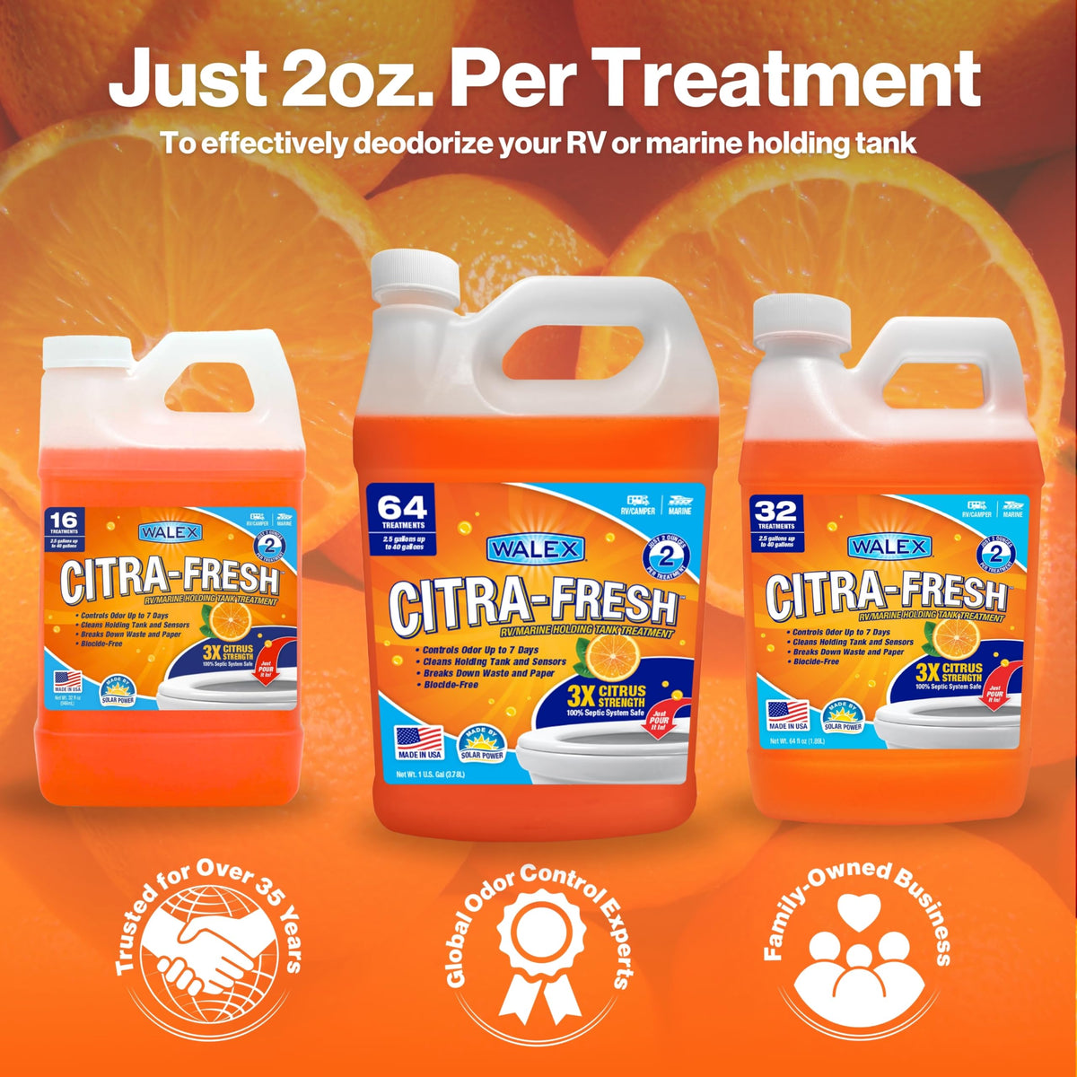 WALEX CITRAFR64 Walex Citra-Fresh Liquid RV Toilet Treatment - Citrus Scent, 64 oz