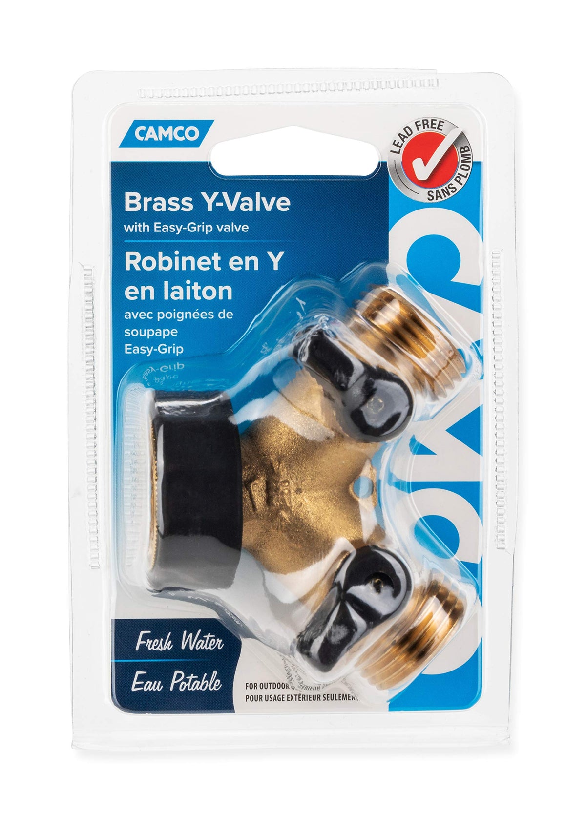 CAMCO 20123 Camco Solid Brass Water Wye Valve- Easy Grip Valve Handles and Simple Water Hose Connection CSA Low Lead Certified - (20123)