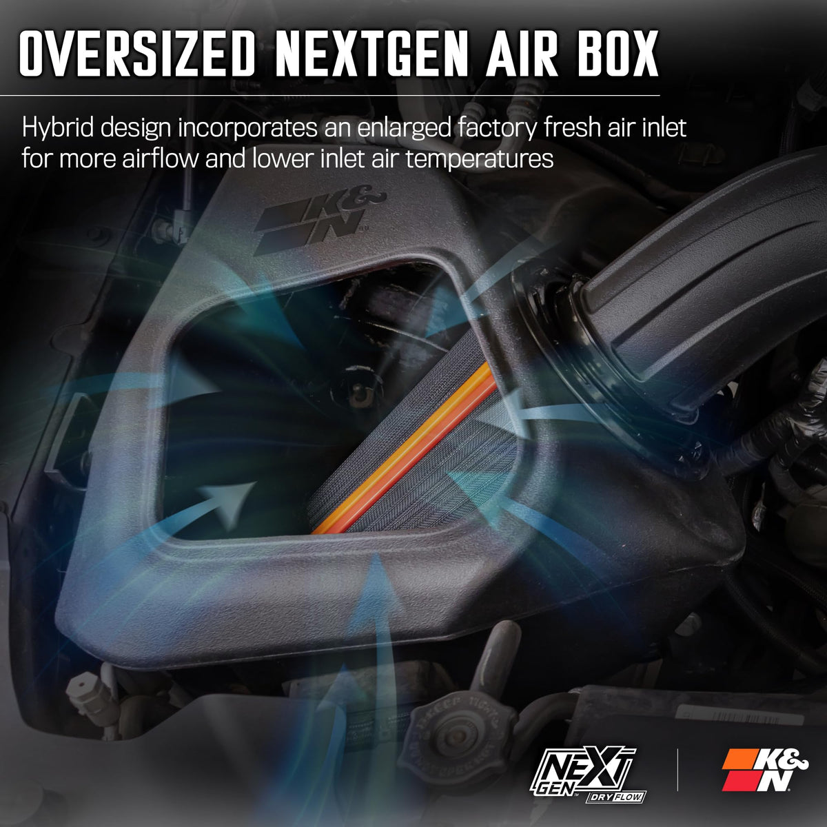 K&N FILTER 50-1578D K&N NextGen Cold Air Intake System: Dry-Flow Cotton Filter: Compatible with 2019-2024 RAM 1500; 50-1578D