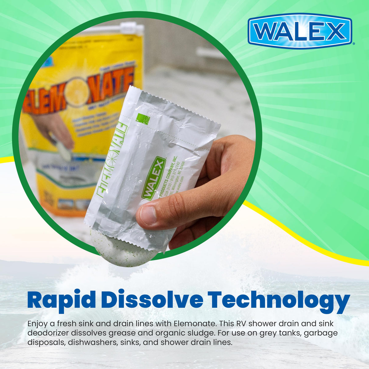 WALEX ELEMBG Walex Elemonate RV Grey Water Tank Deodorizer Tablets - Fresh Lemon, 5-Pack