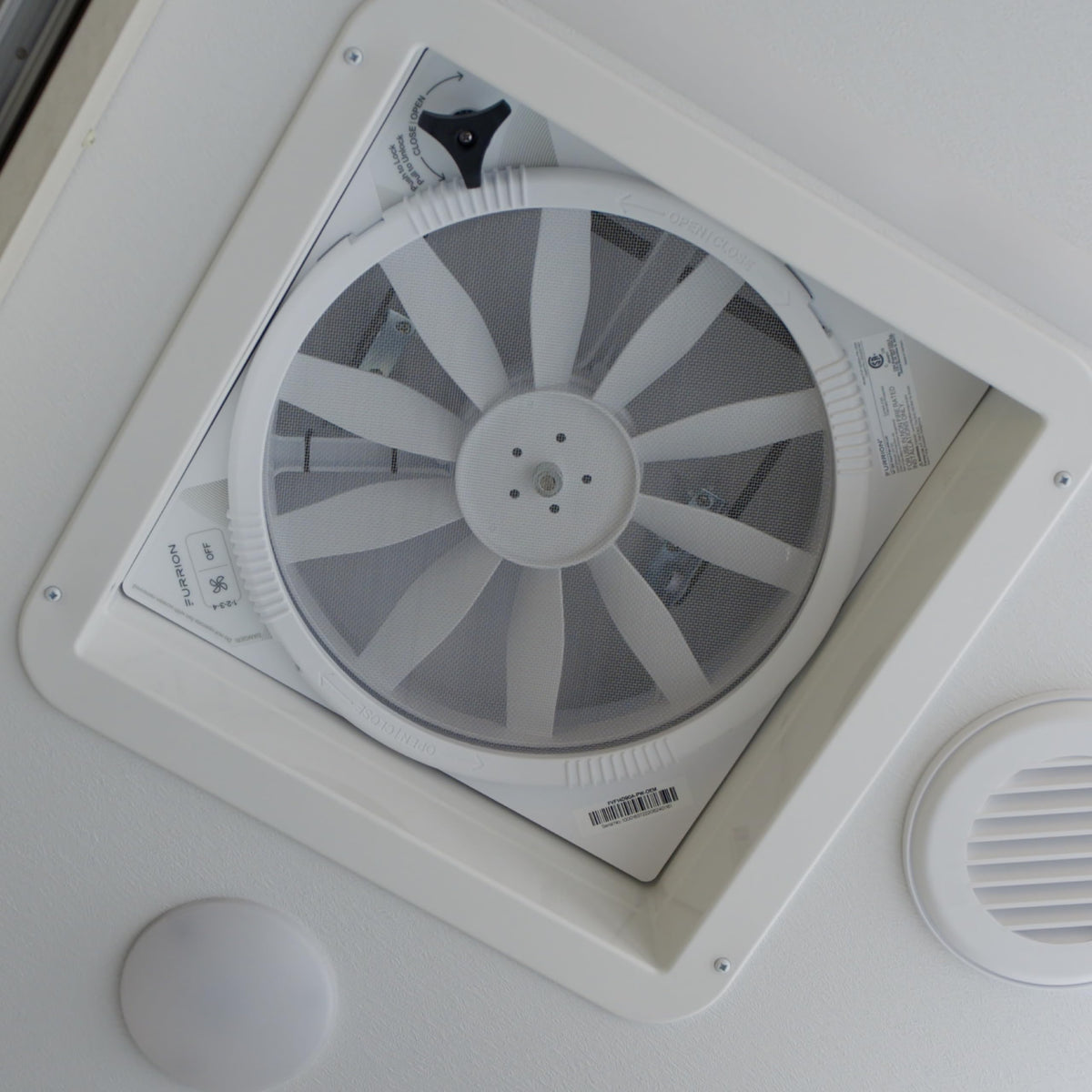 FURRION LLC FVF14D90R6A-PW-AM Furrion 10-Blade, 14" RV Rooftop Vent Exhaust Fan with Lid, Four Fan Speeds, Push-Button Controls, Removable Insect Screen, Flush-Mount Design for 2" to 7" Thick Roofs, White - FVF14D90R6A-PS-AM