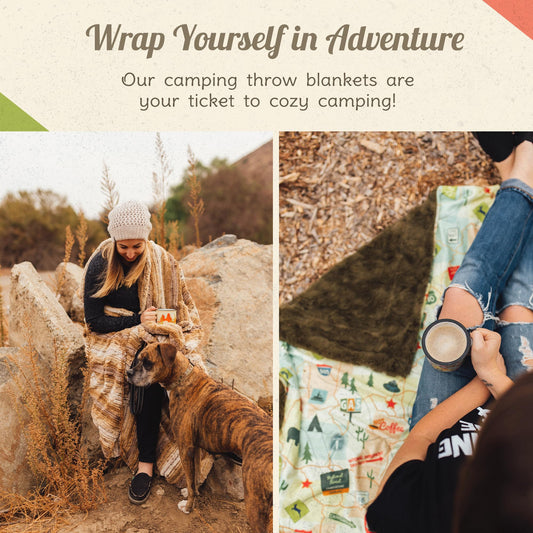 CAMP CASUAL CC-005SS Camp Casual Throw Blanket for Camping - Plush Reversible Camping Blanket for Indoor & Outdoor Settings - Machine Washable Soft Blanket - 100% Polyester Cozy Blanket with Retro-Inspired Patterns