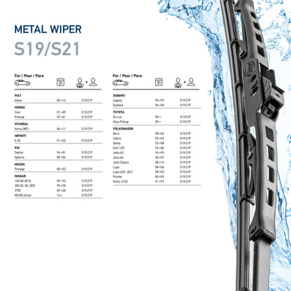 HELLA 858083821 Hella OE Quality 19 inch/21 Inch All Seasons Streak-Free Rubber Standard Wiper Blade (2 Blades) fit select Fiat Honda Hyundai Infiniti Kia Mazda Nissan Subaru Toyota Volkswagen / 9XW398114019/21