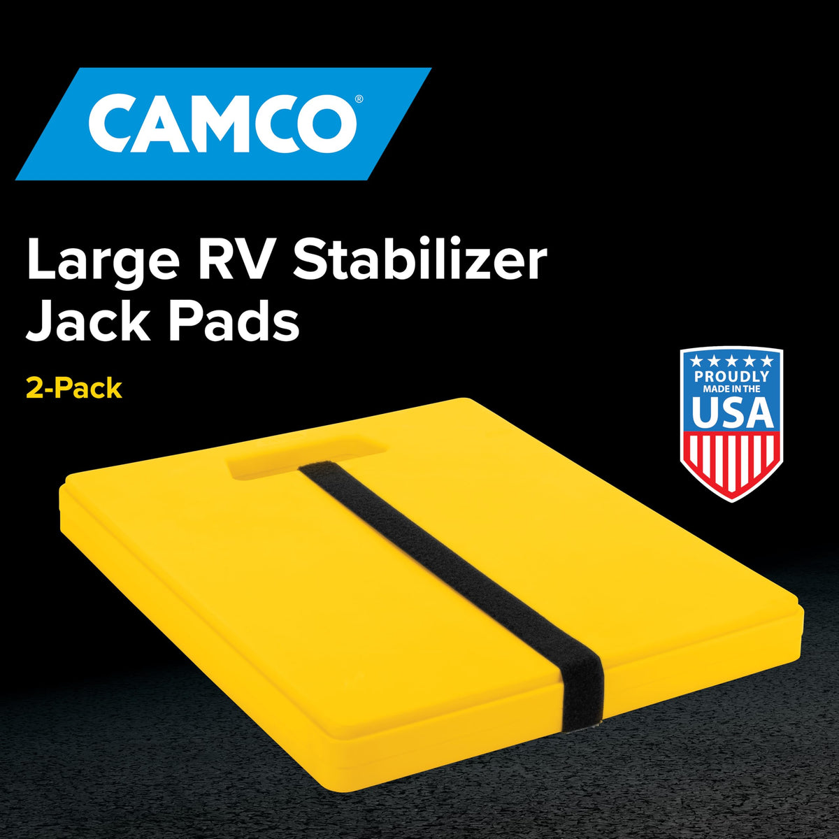 CAMCO 44541 Camco Camper/RV Large Stabilizer Jack Pads - Features Interlocking Design & Handy Strap for RV Storage - Built-in Handle - Use with RV Leveling System, RV Levels & More - 14” x 12”, 2-Pk (44541)
