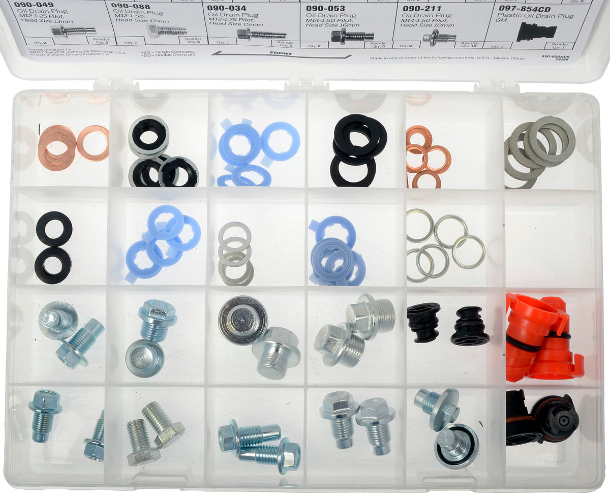 Dorman 990-600 Oil Drain Plug and Gaskets Tech Tray (23 SKUs